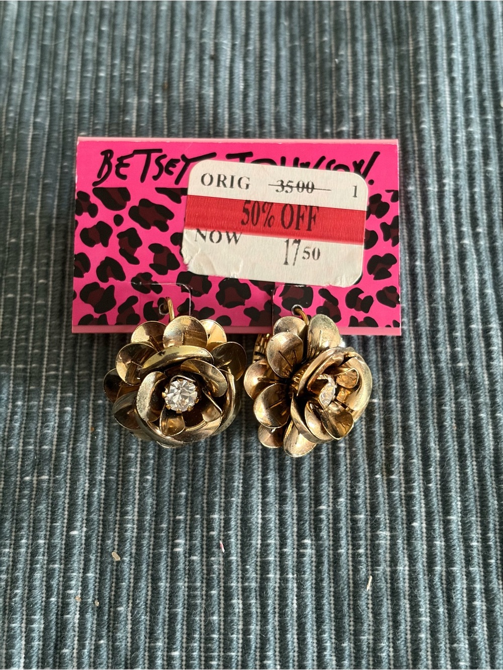 Betsey Johnson Gold Tone Floral Crystal Cluster Earrings